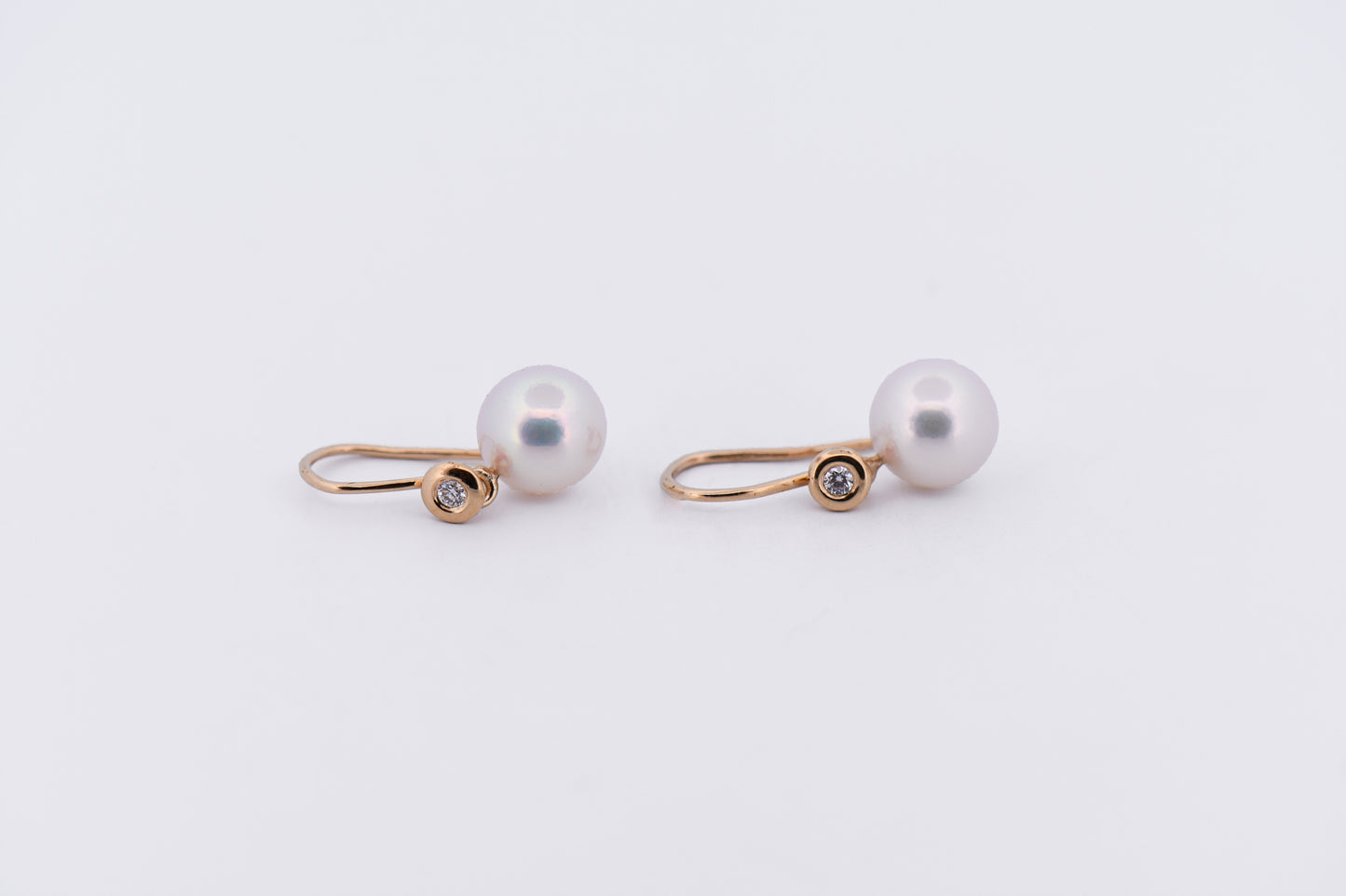 Top Quality Rosy White Akoya Pearl Earrings on French Hooks