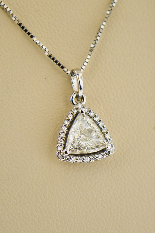 Custom Triangle Halo Pendant with 1ct Trilliant Diamond
