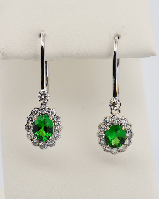 Top Quality Tsavorite & Diamond Earrings- Rare Green Garnets