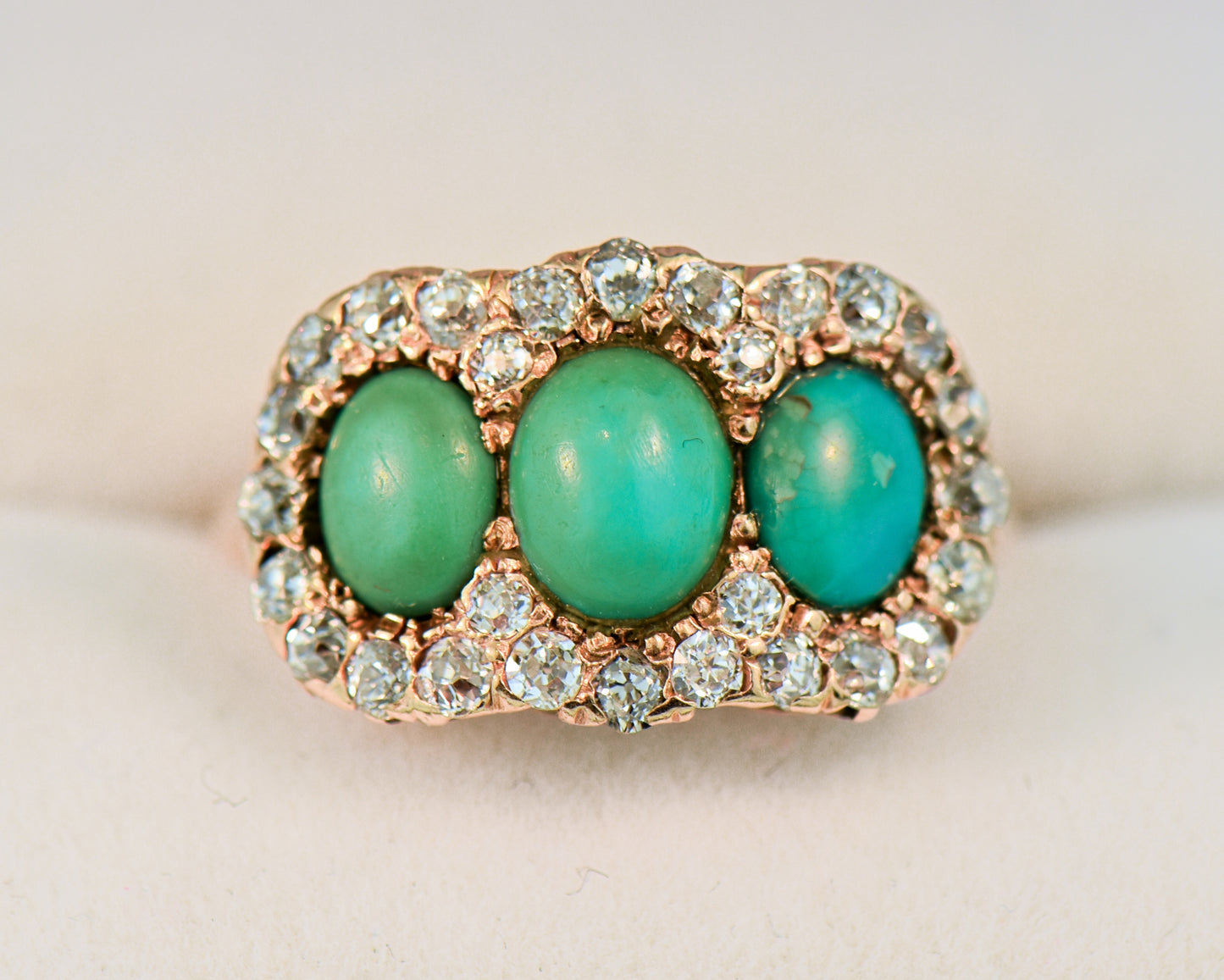 Antique Persian Turquoise & Diamond 3-Stone Ring