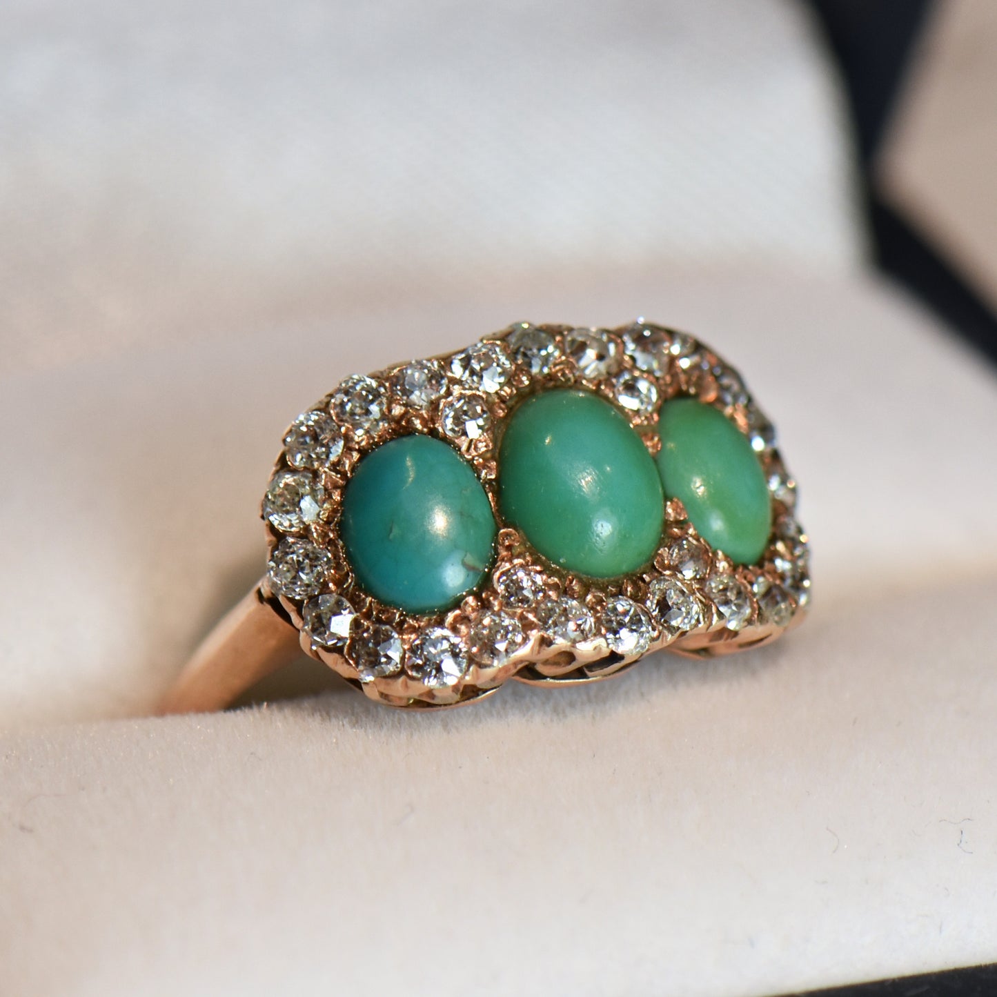 Antique Persian Turquoise & Diamond 3-Stone Ring