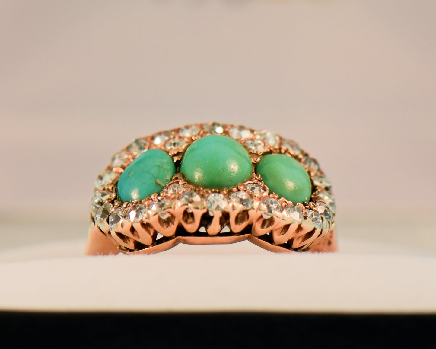 Antique Persian Turquoise & Diamond 3-Stone Ring