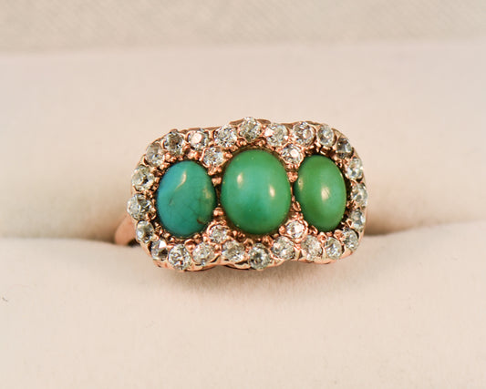 Antique Persian Turquoise & Diamond 3-Stone Ring