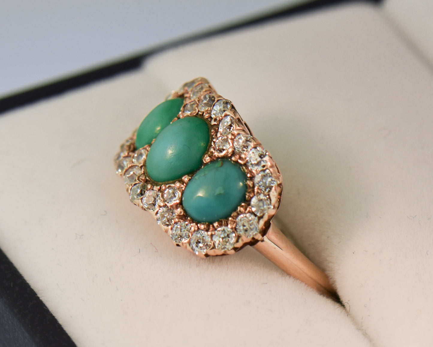 Antique Persian Turquoise & Diamond 3-Stone Ring