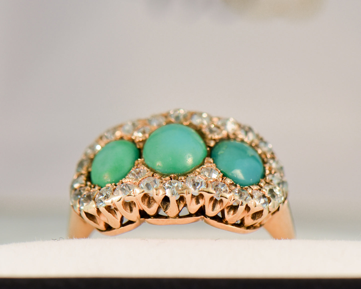 Antique Persian Turquoise & Diamond 3-Stone Ring