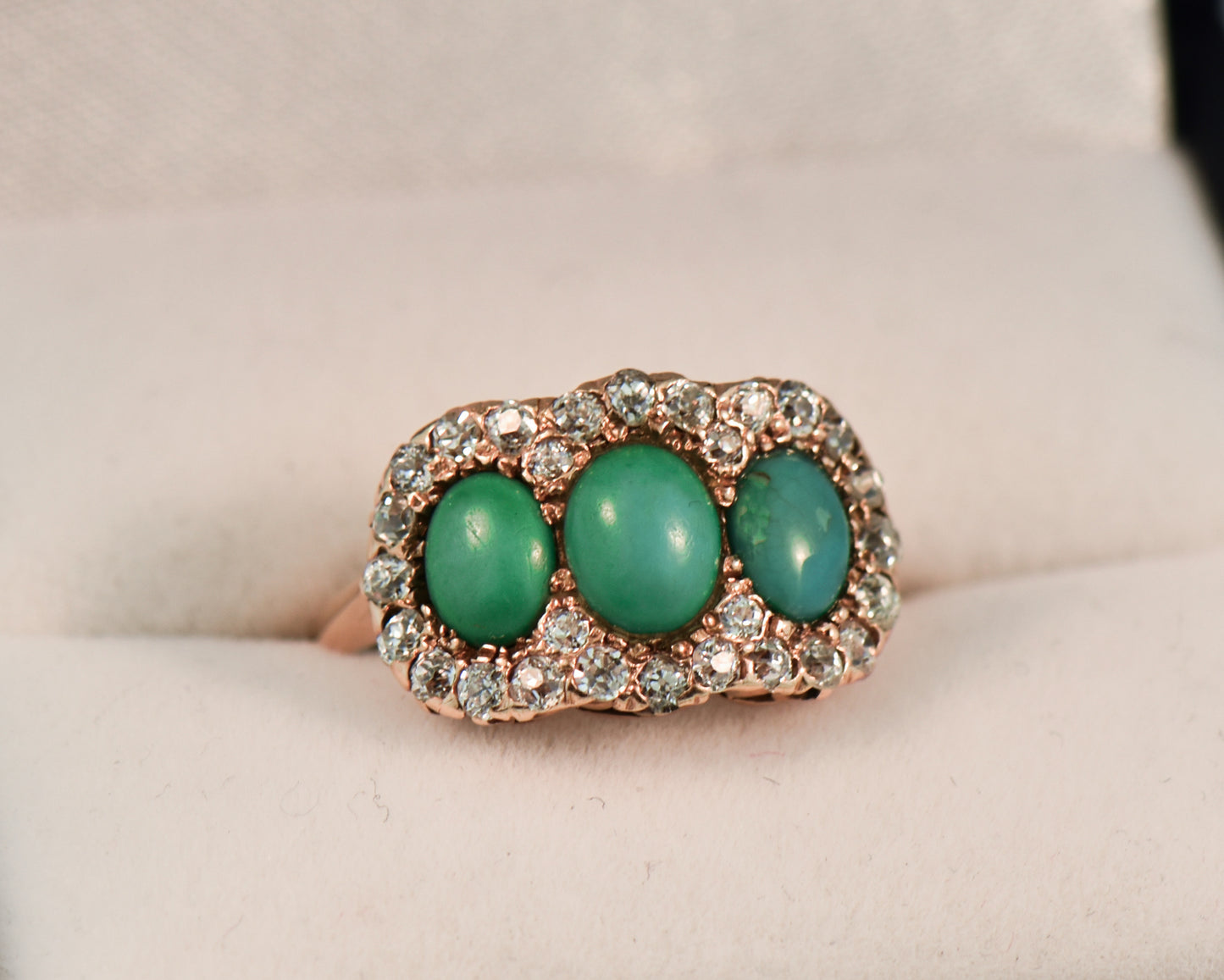 Antique Persian Turquoise & Diamond 3-Stone Ring