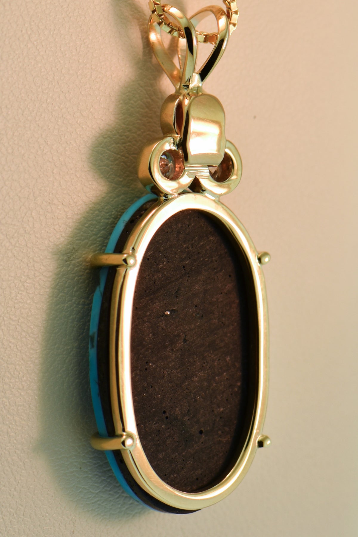 Huge Kingman Turquoise & Diamond Pendant Set in Gold
