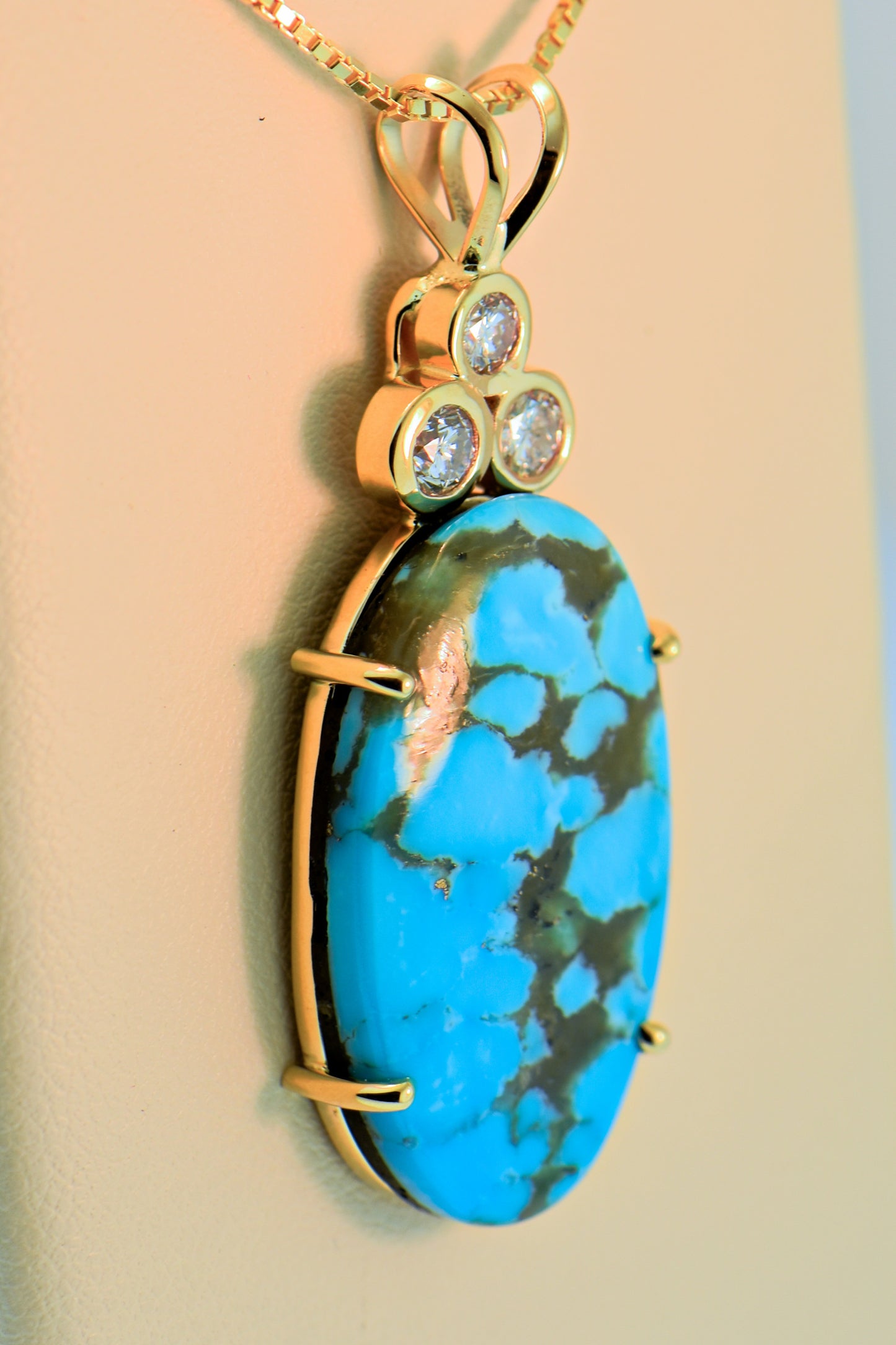 Huge Kingman Turquoise & Diamond Pendant Set in Gold