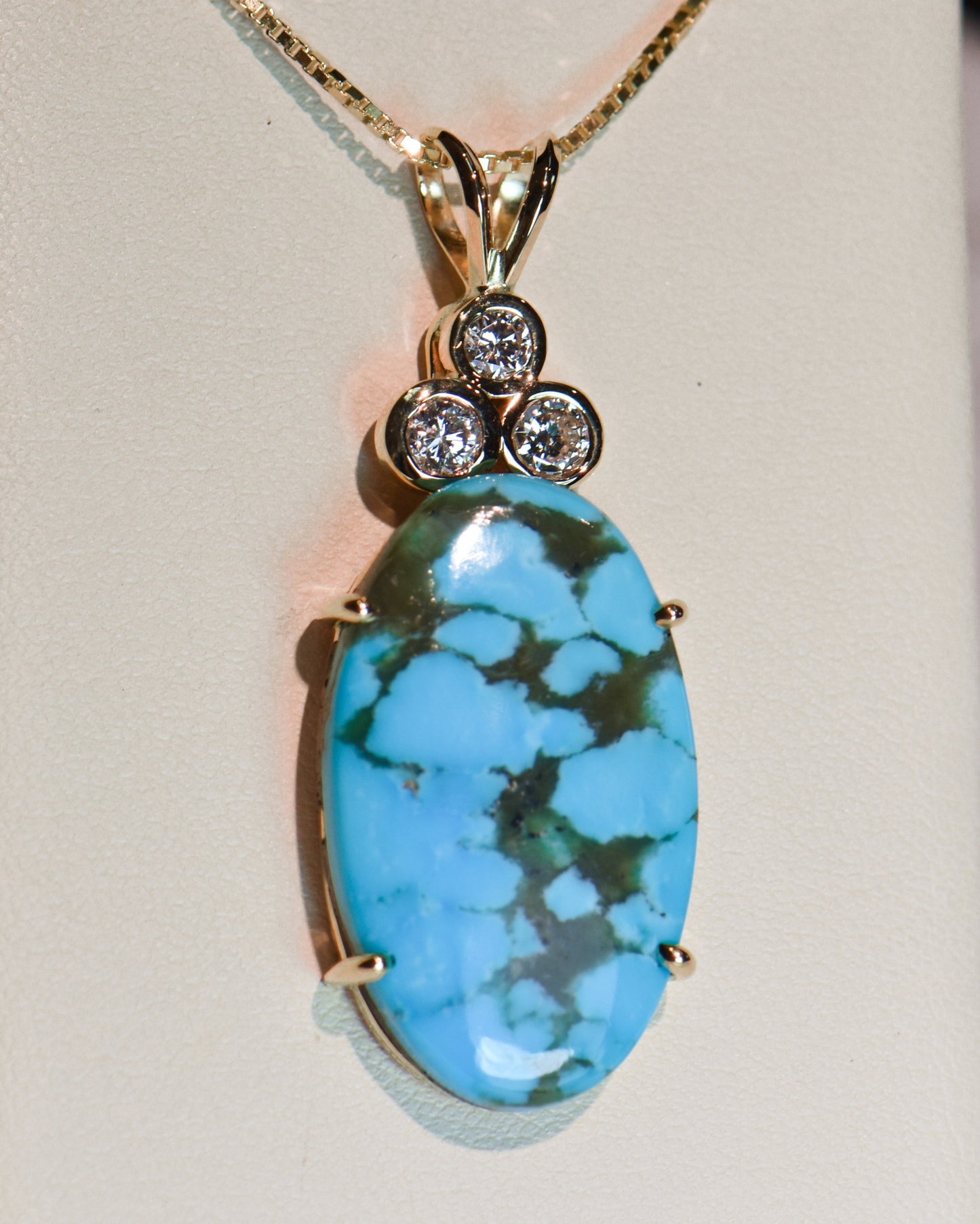 Huge Kingman Turquoise & Diamond Pendant Set in Gold