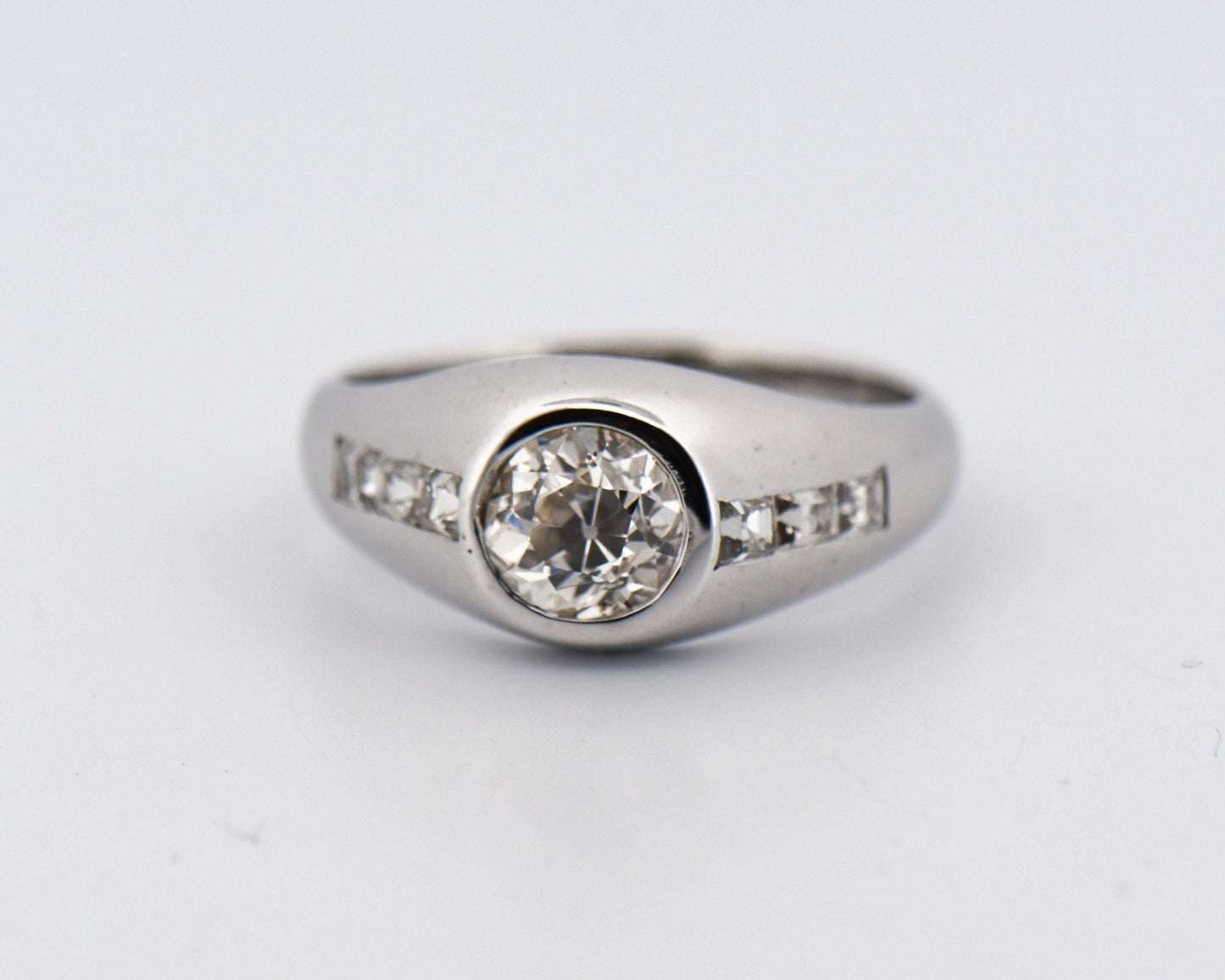 Deco Gents Ring with Bezel Set Old Euro Diamond