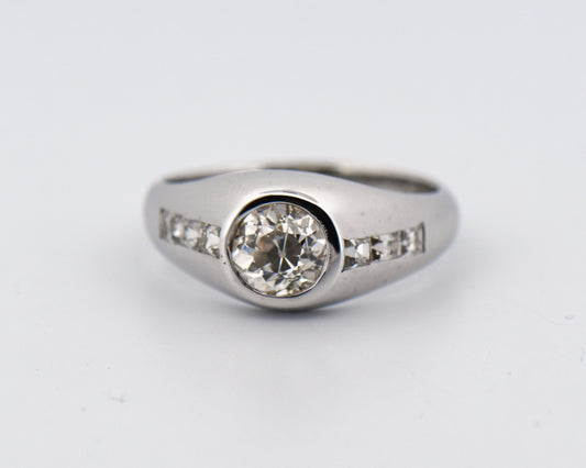 Deco Gents Ring with Bezel Set Old Euro Diamond