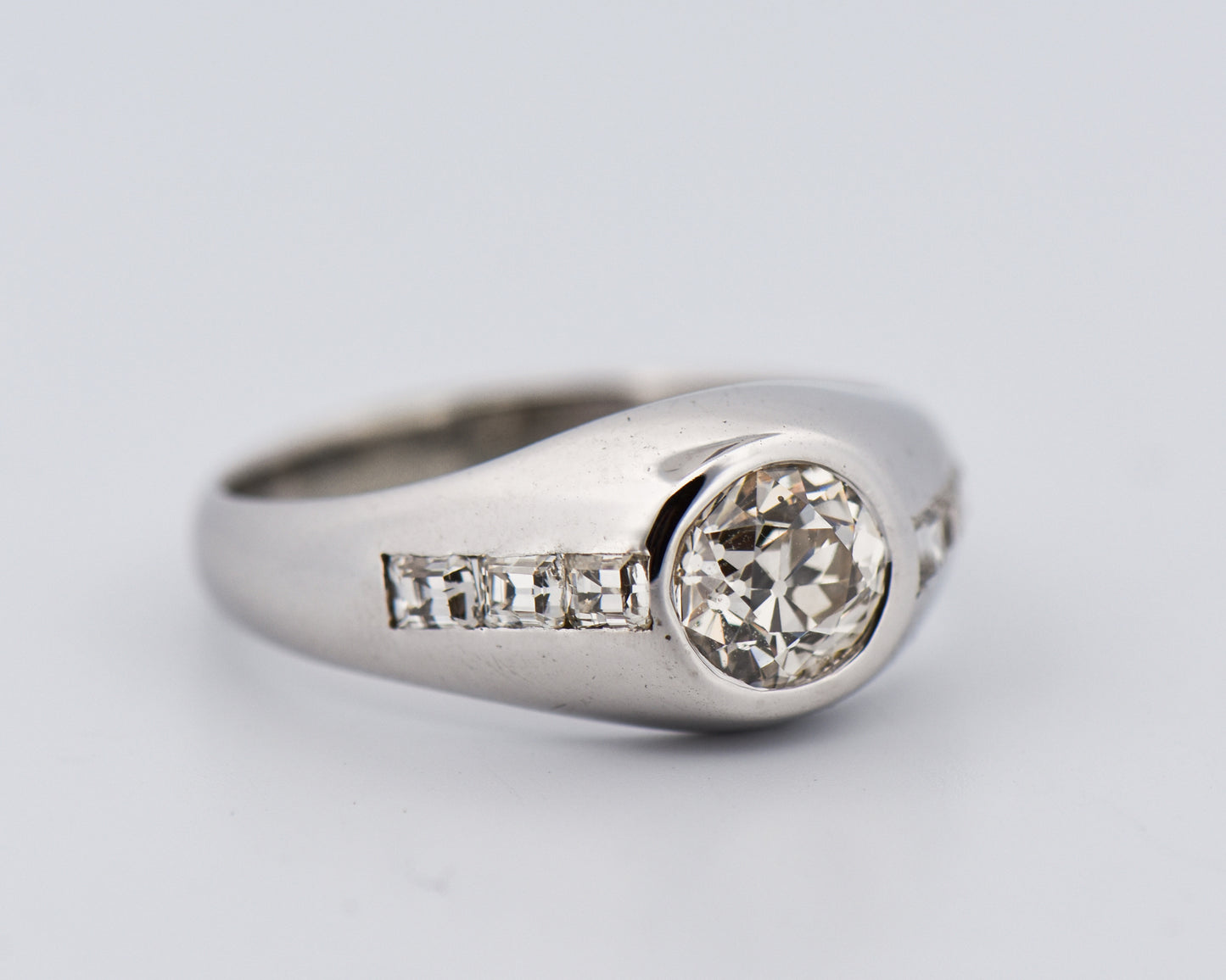 Deco Gents Ring with Bezel Set Old Euro Diamond