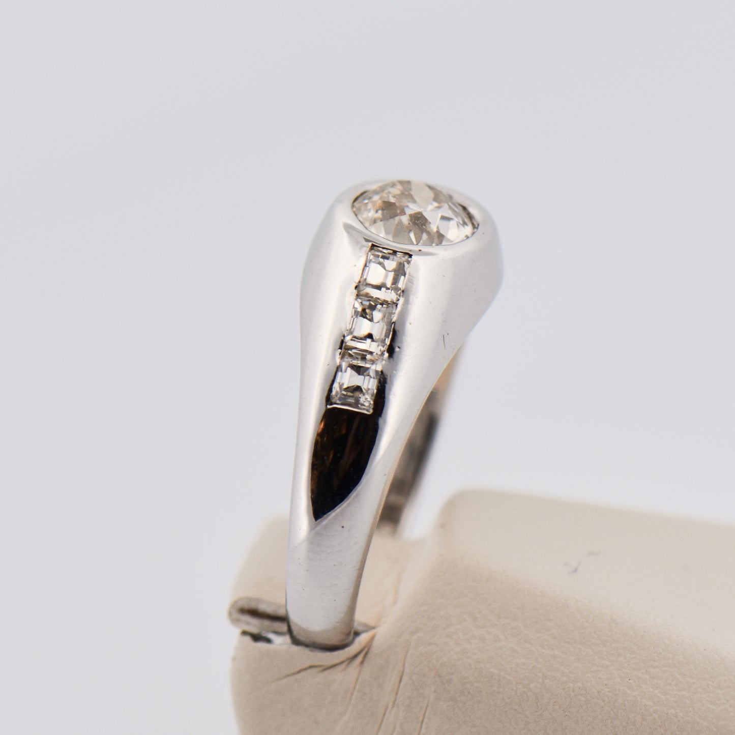 Deco Gents Ring with Bezel Set Old Euro Diamond