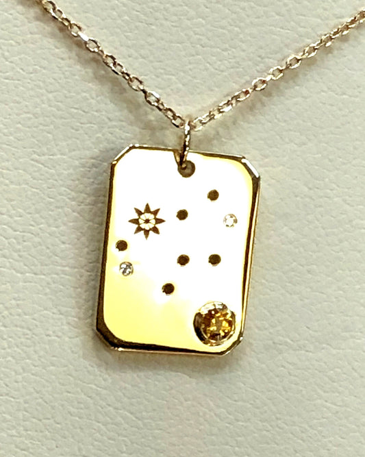Gold Pendant Set with Birthstone & Birth Month Constellation Sign