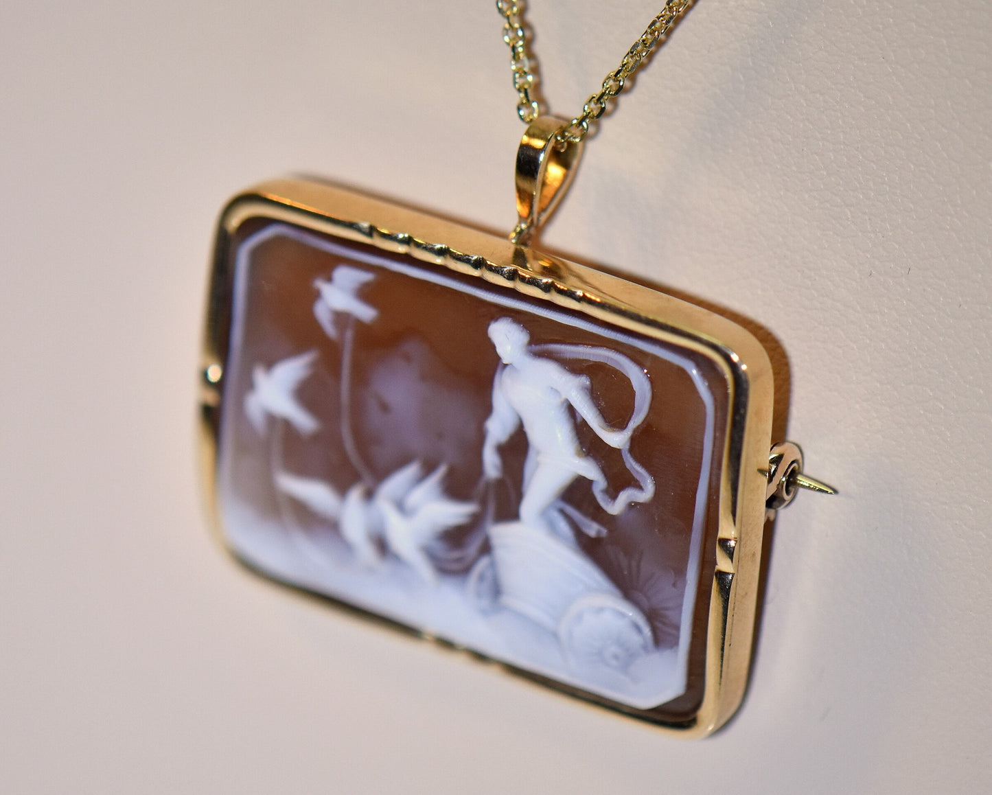 Cameo Pendant/Brooch Combo Depicting Venus in Her Chariot