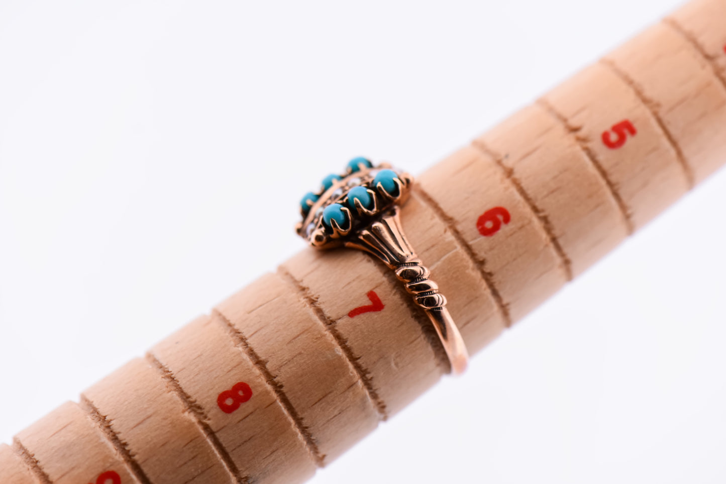Victorian 9k Rose Gold Ring with Pearls & Turquoise