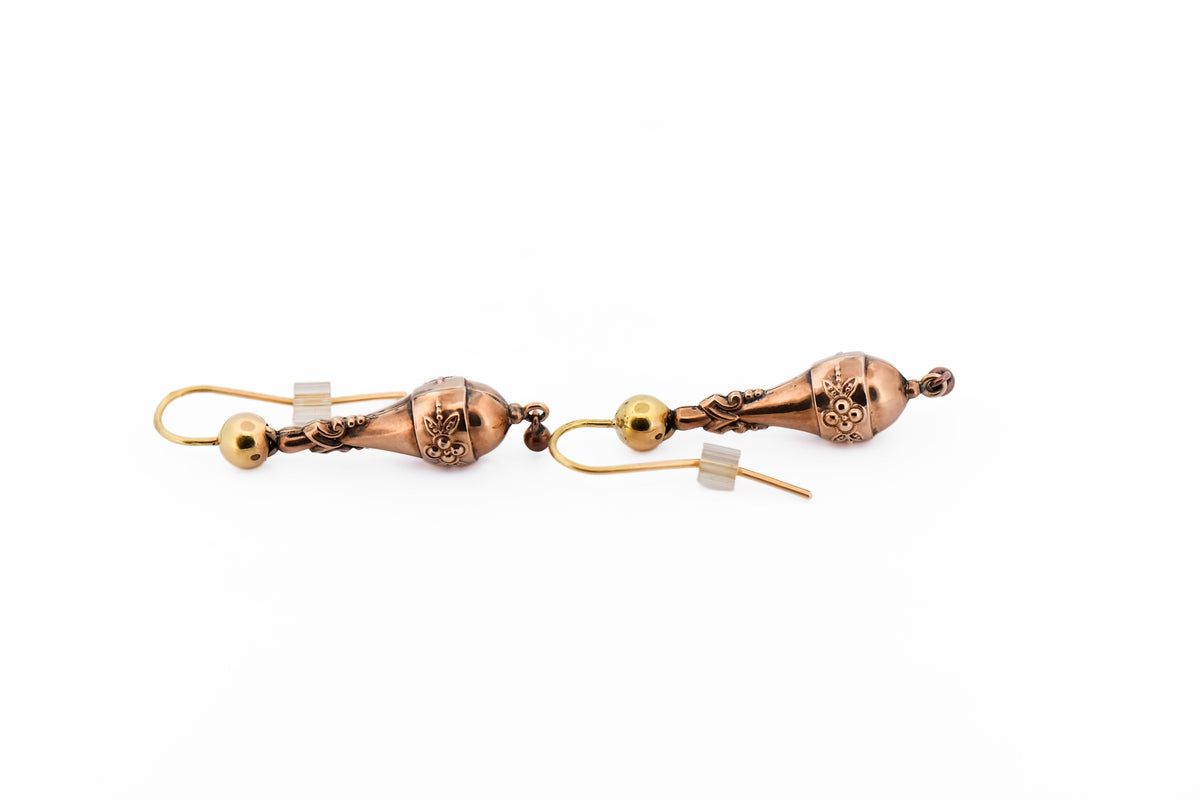 Victorian 9k Rosy Yellow Gold Drop Earrings