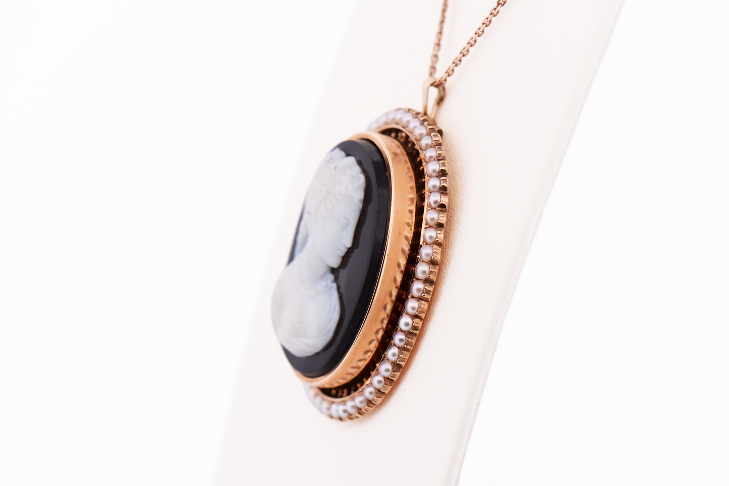 Victorian Onyx Cameo with Pearl Frame
