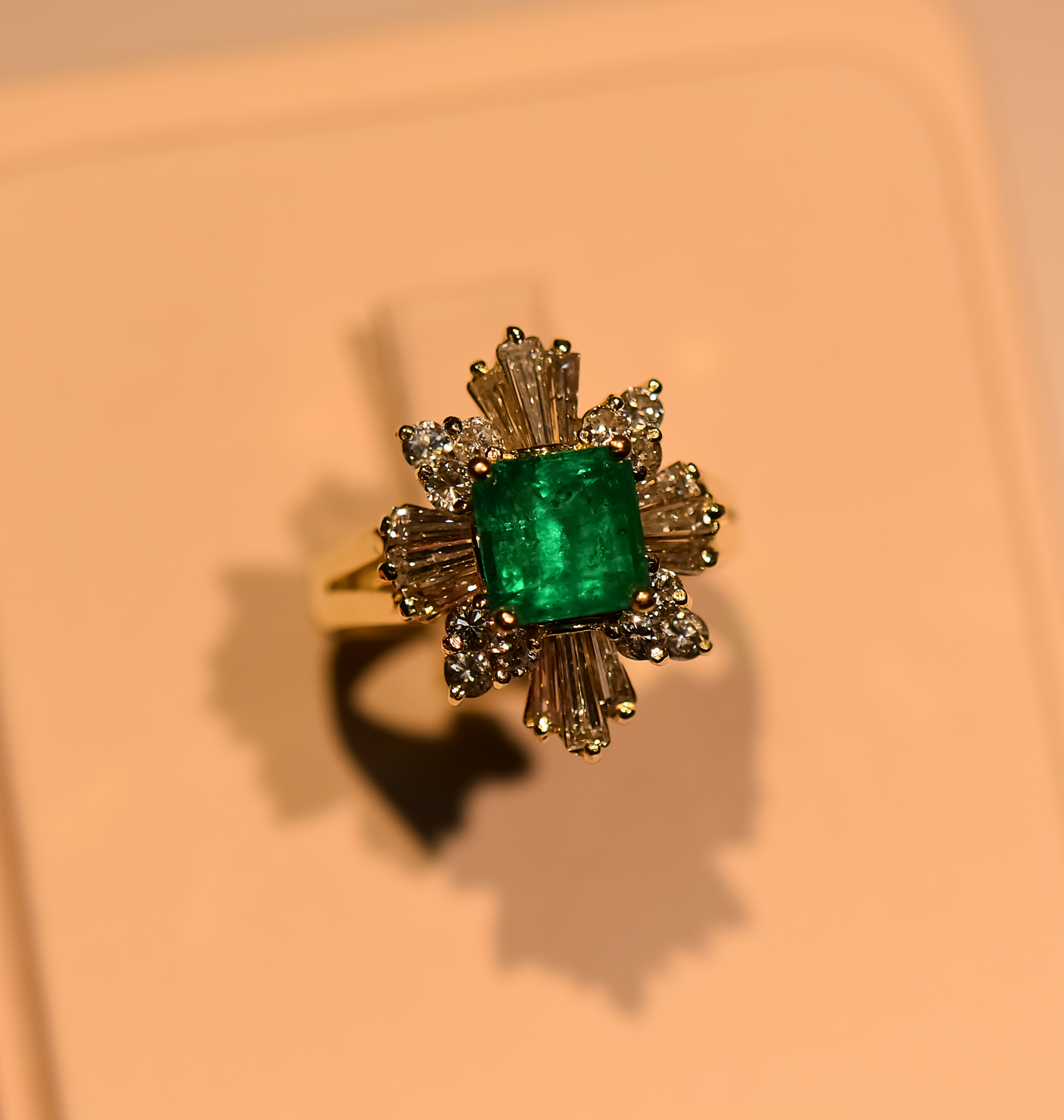 Vintage Ballerina Ring with Top Quality Colombian Emerald & Diamonds
