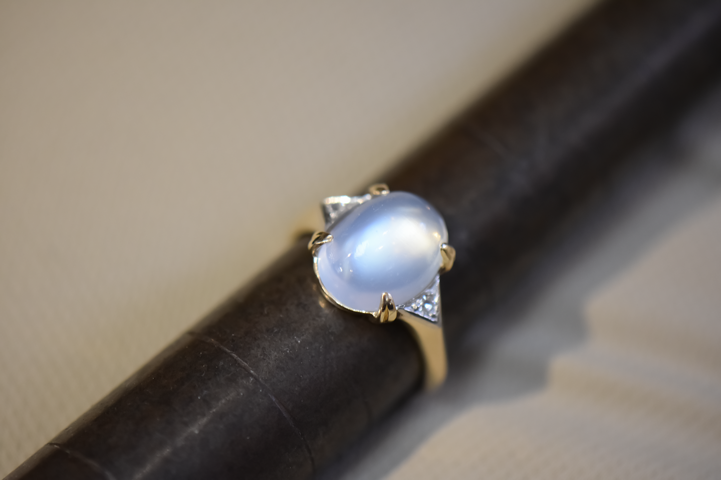 Vintage Blue Moonstone & Diamond Engagement Ring