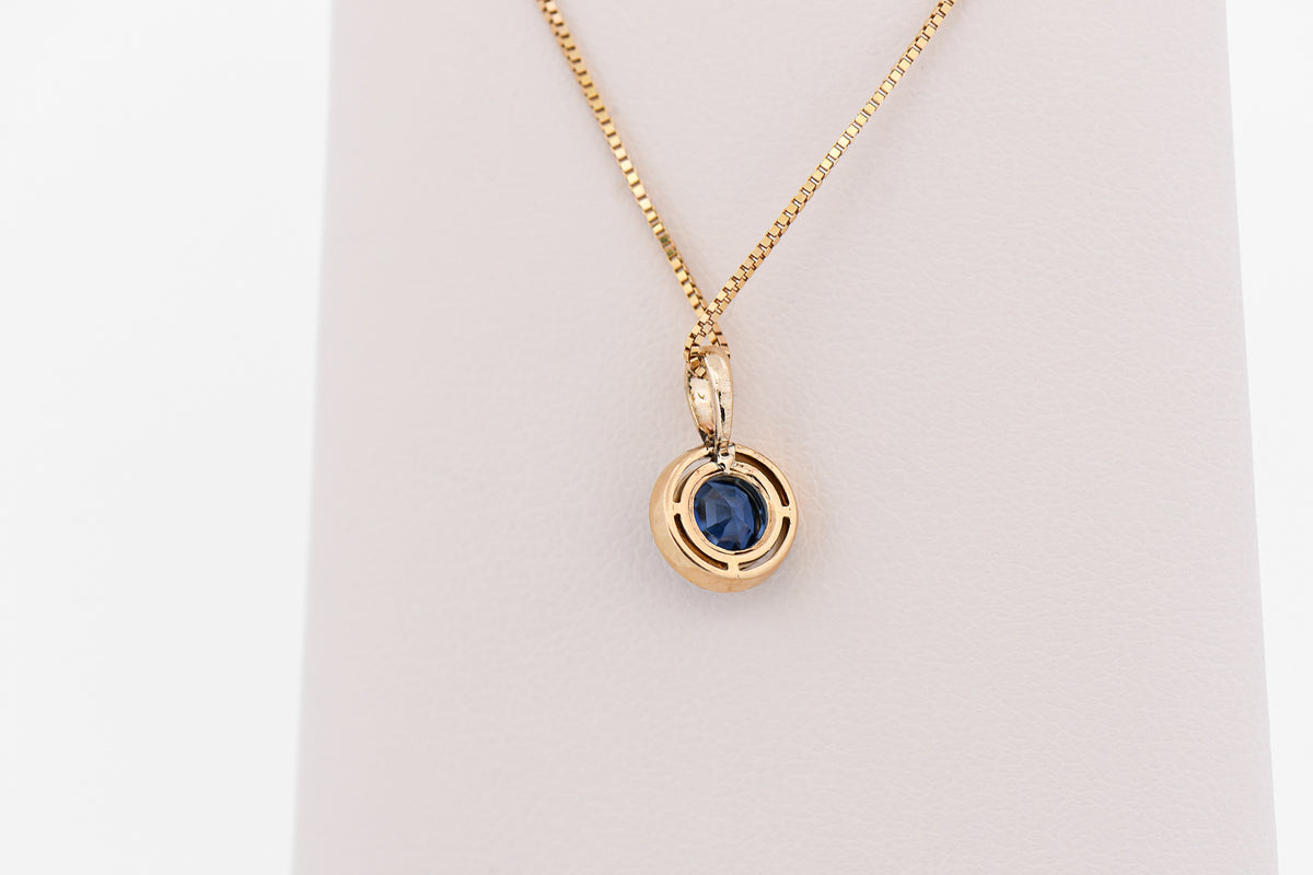 Vintage Blue Sapphire Pendant with White Enamel Frame