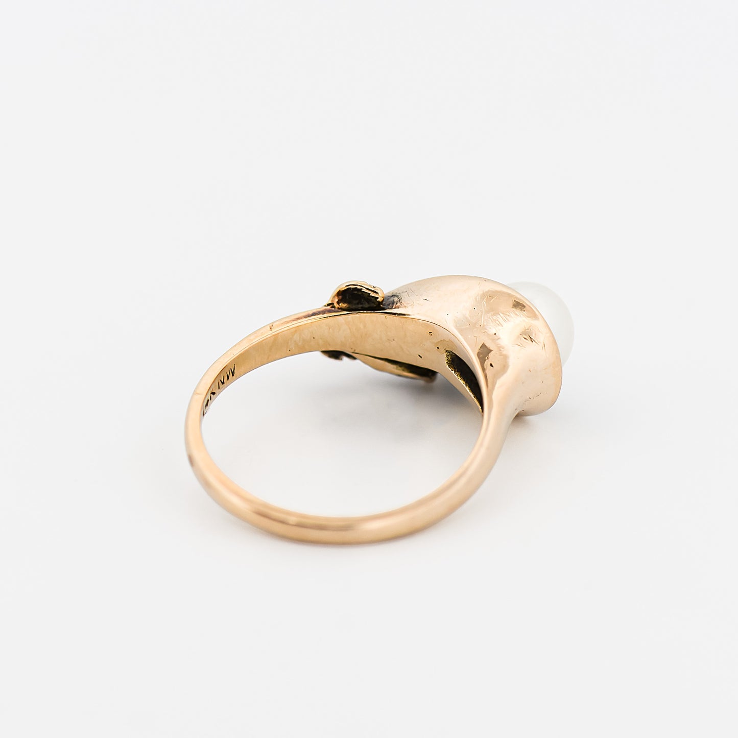 Vintage Carved Rose Ring with Pearl and Diamond Accent