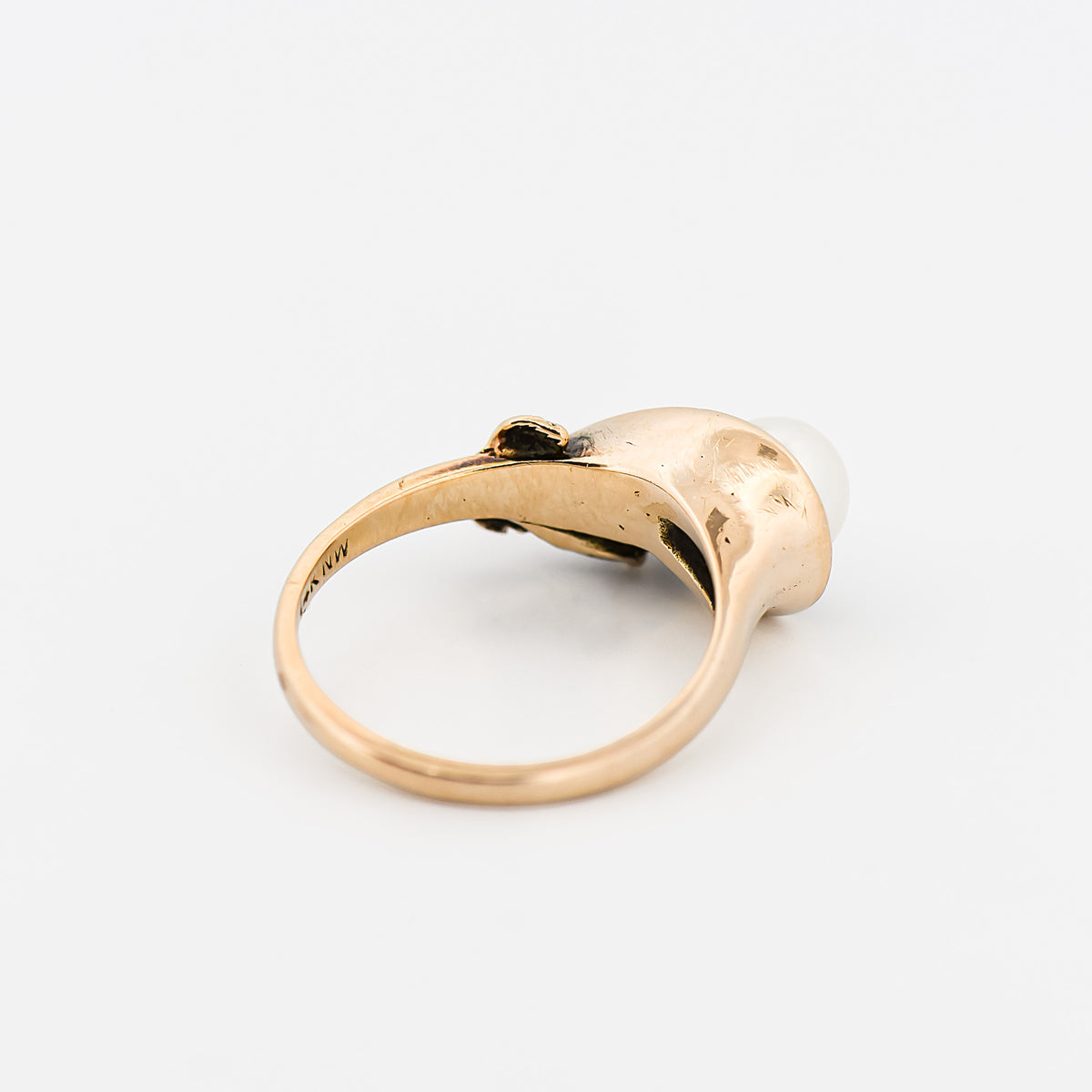 Vintage Carved Rose Ring with Pearl and Diamond Accent