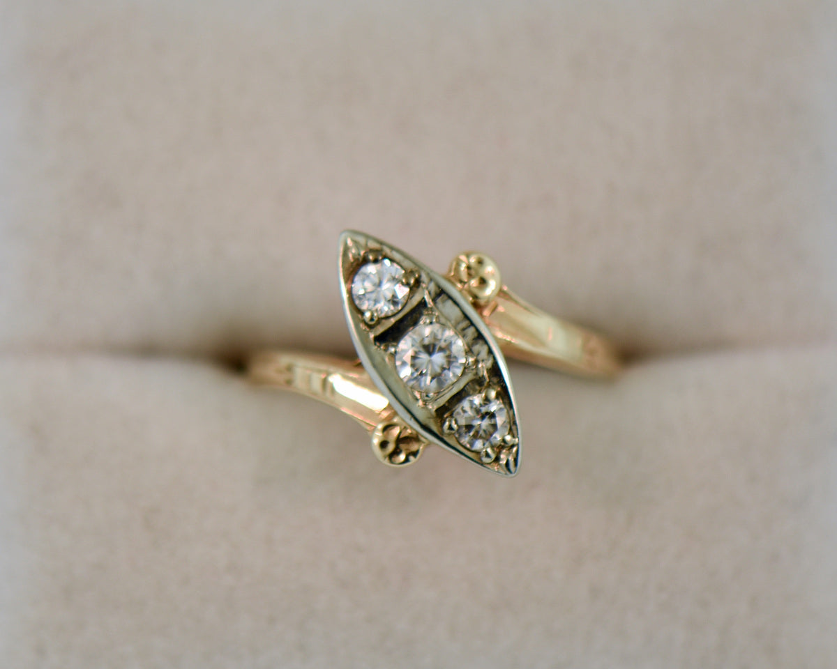 Deco Two-Tone Orange Blossom Diamond Boat Ring