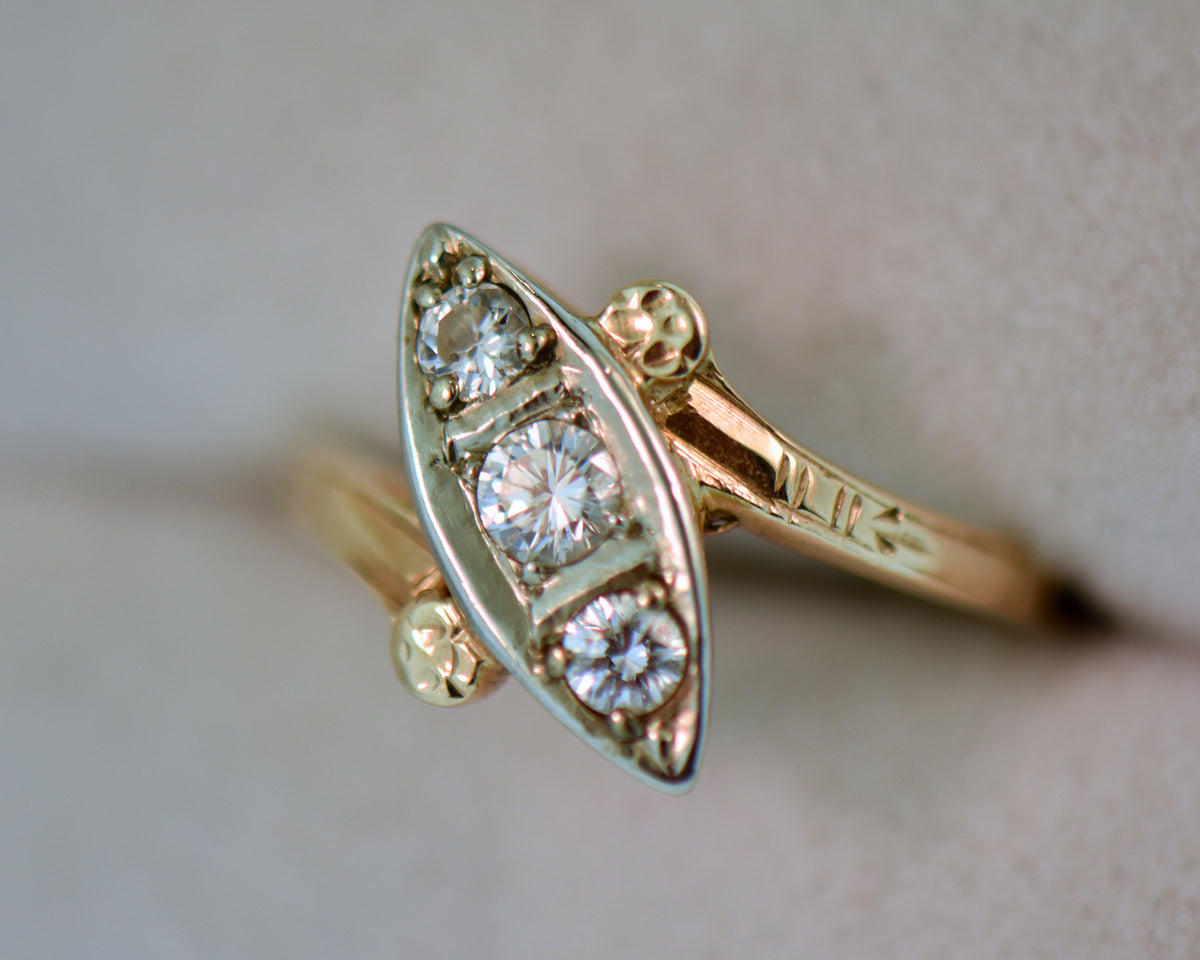 Deco Two-Tone Orange Blossom Diamond Boat Ring