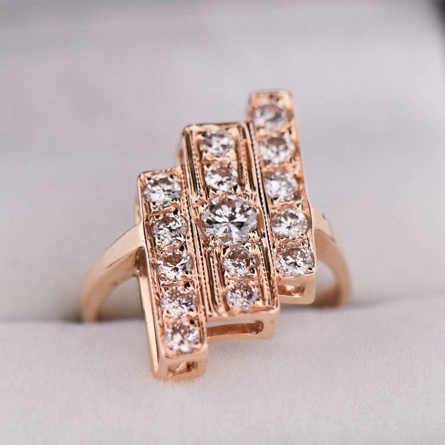 Vintage Stepped Panel Diamond Ring in Yellow Gold