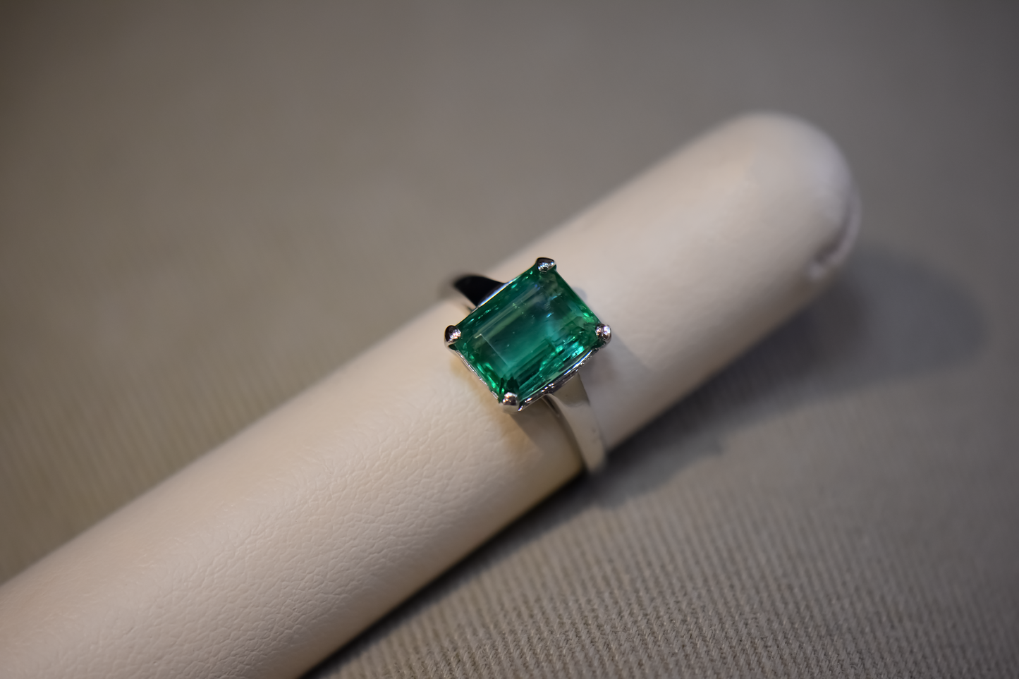 Vintage Emerald-Cut Emerald Solitaire Engagement Ring in White Gold