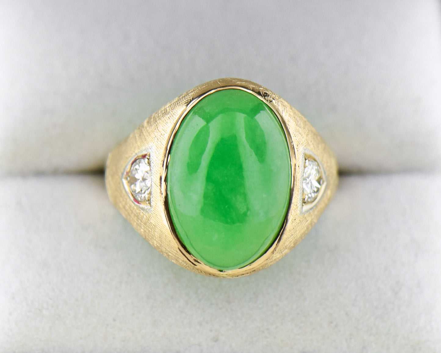 Vintage Green Jadeite Jade & Diamond Gent's Ring