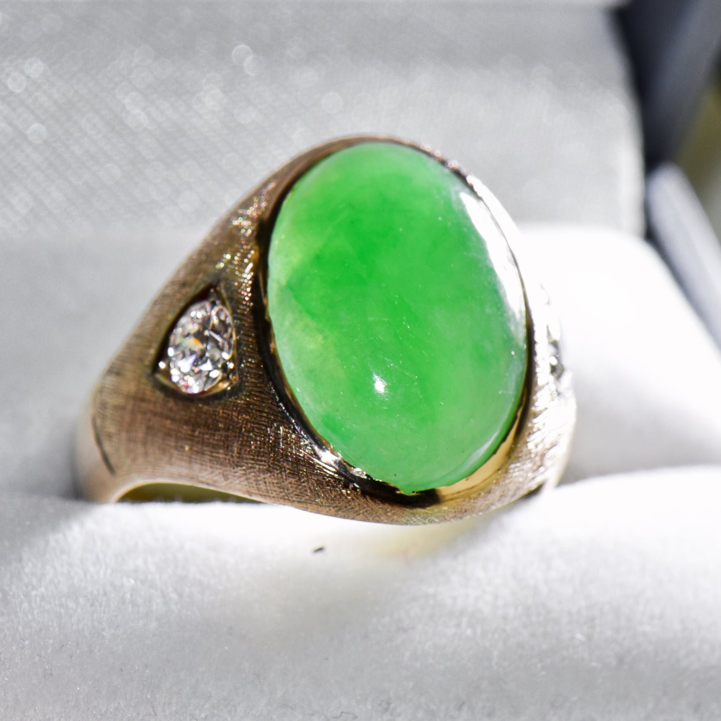Vintage Green Jadeite Jade & Diamond Gent's Ring
