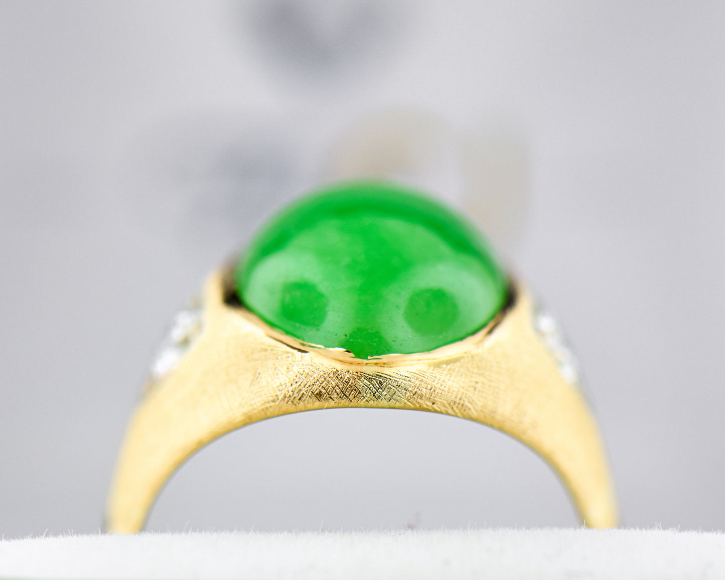 Vintage Green Jadeite Jade & Diamond Gent's Ring