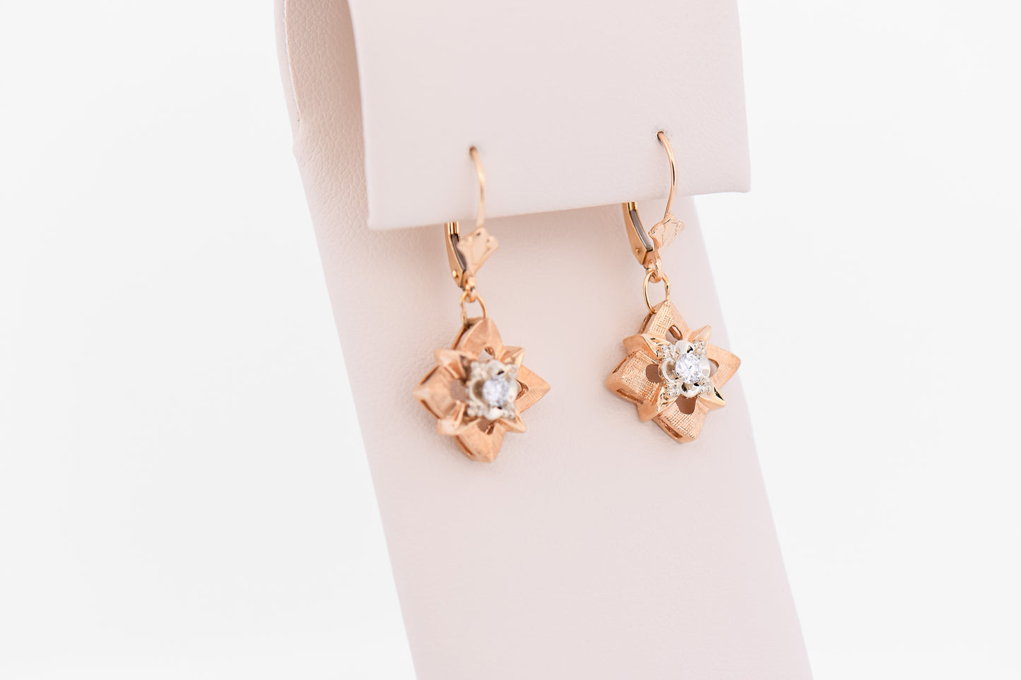 Vintage Illusion-set Dangly Diamond Earrings in Two Tone Gold