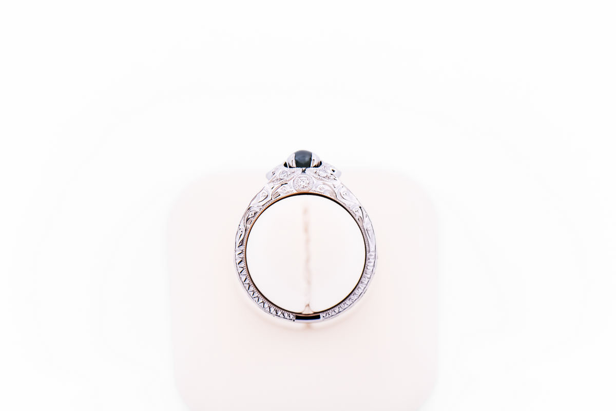 Vintage Inspired Engagement Ring with Rare Natural Cat's Eye Alexandrite & Diamonds