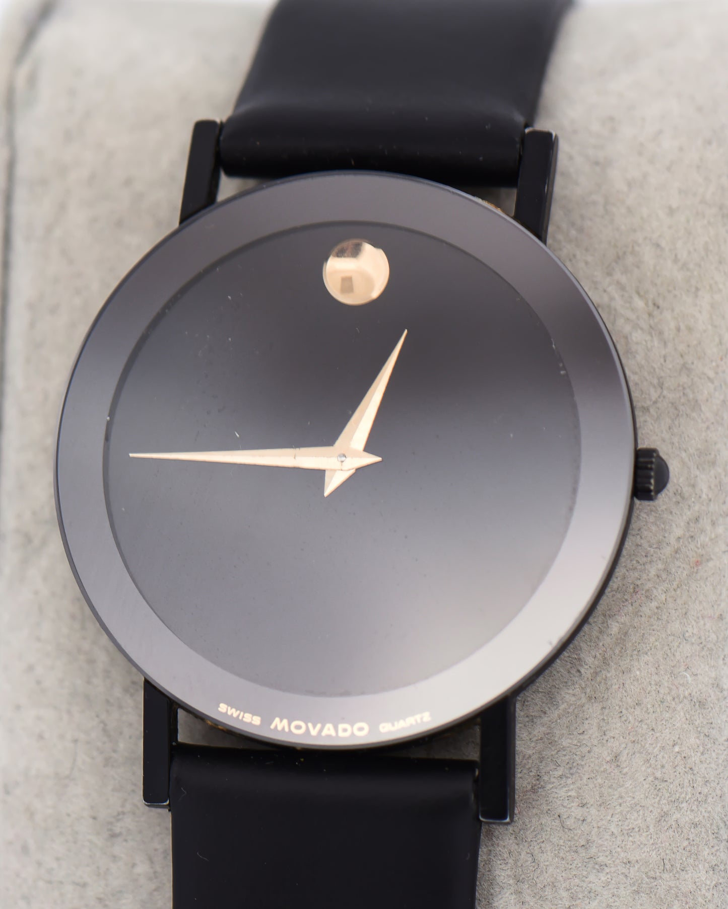 Vintage Movado Museum Quartz Slimline Watch with Black Case