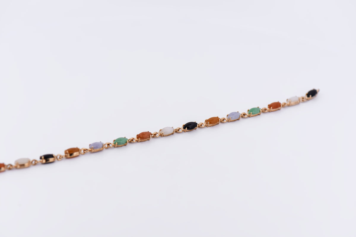 Vintage Multicolor Jadeite Tennis Bracelet 14k Yellow Gold