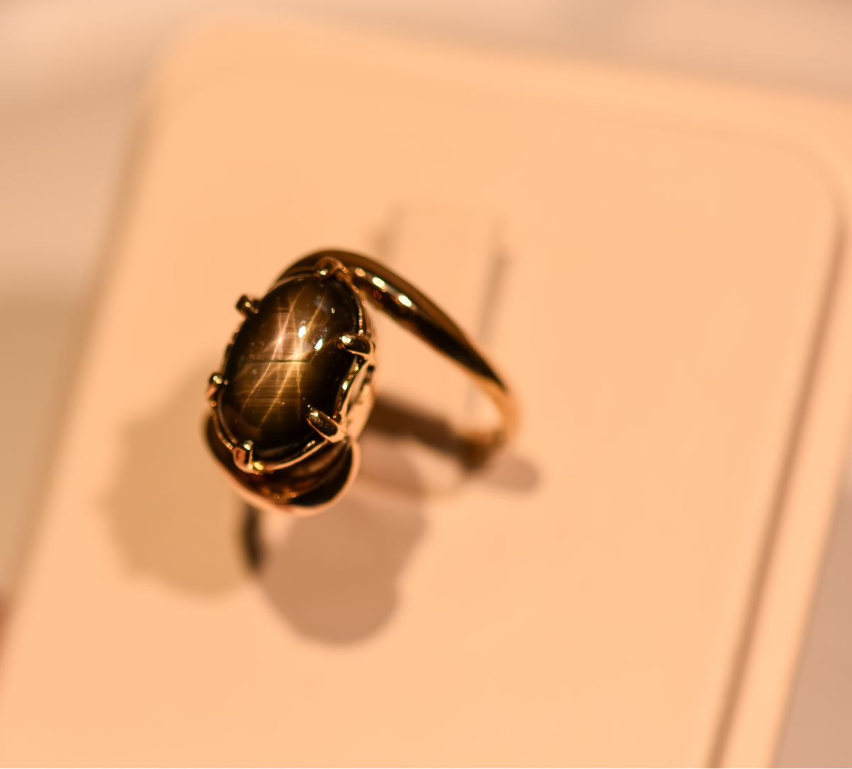 Vintage Rose Gold Solitaire Ring with Oval Black Star Sapphire