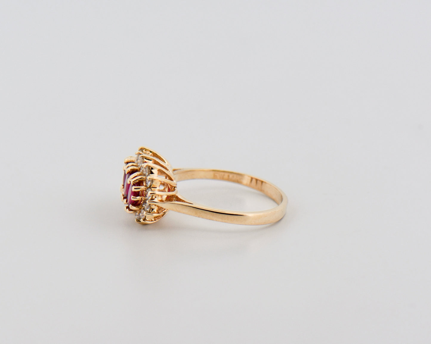 Vintage Three-Stone Ruby and Diamond Cluster Ring in 14k Gold