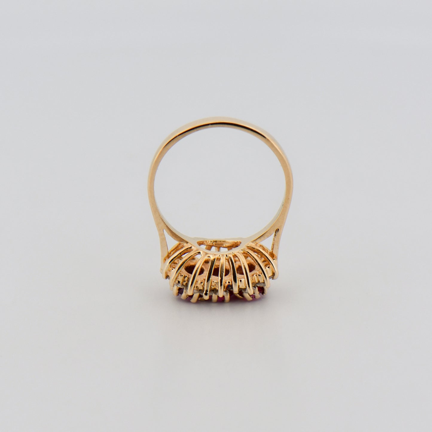 Vintage Three-Stone Ruby and Diamond Cluster Ring in 14k Gold