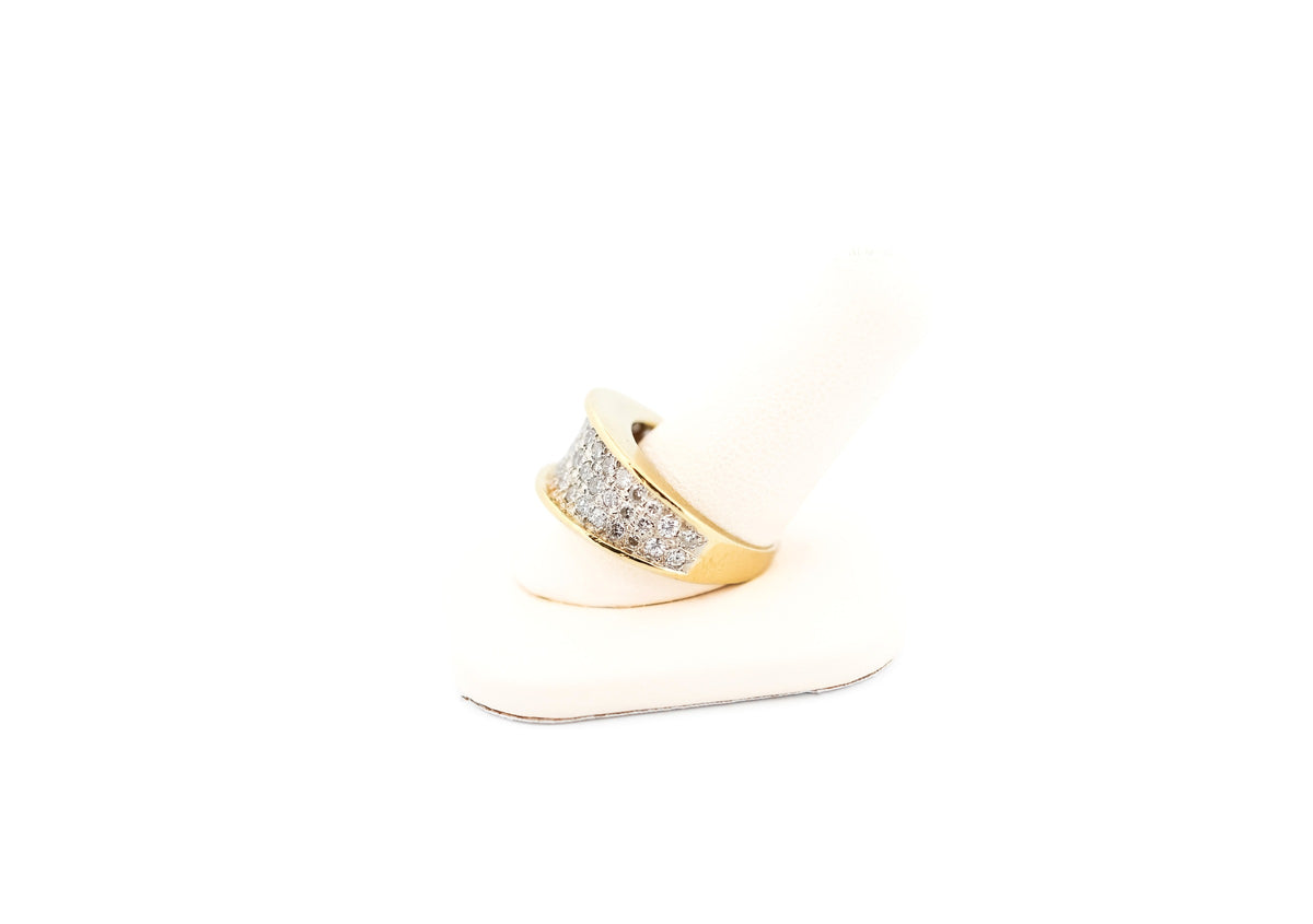 Vintage Wide 18k Yellow Gold & Pave' Diamond Ring - 1.5ctw