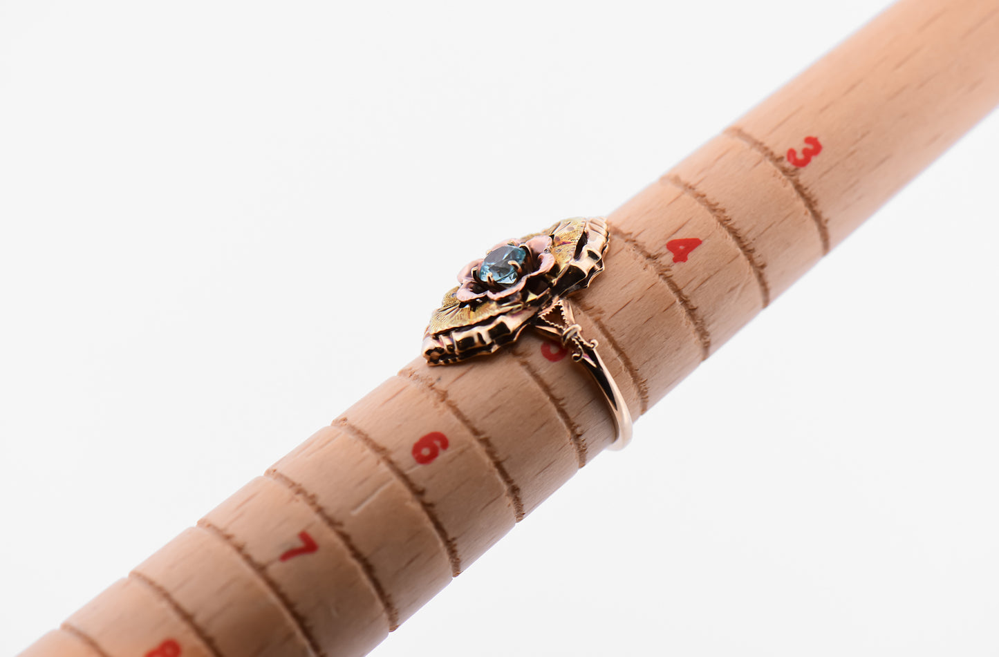 Vintage Yellow & Rose Gold Ring with Blue Zircon - Black Hills Gold Style