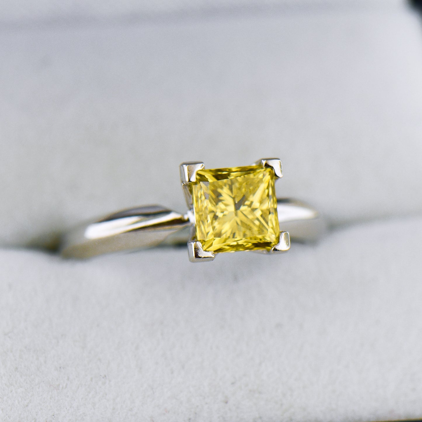 Princess Cut Vivid Yellow Diamond Solitaire Engagement Ring