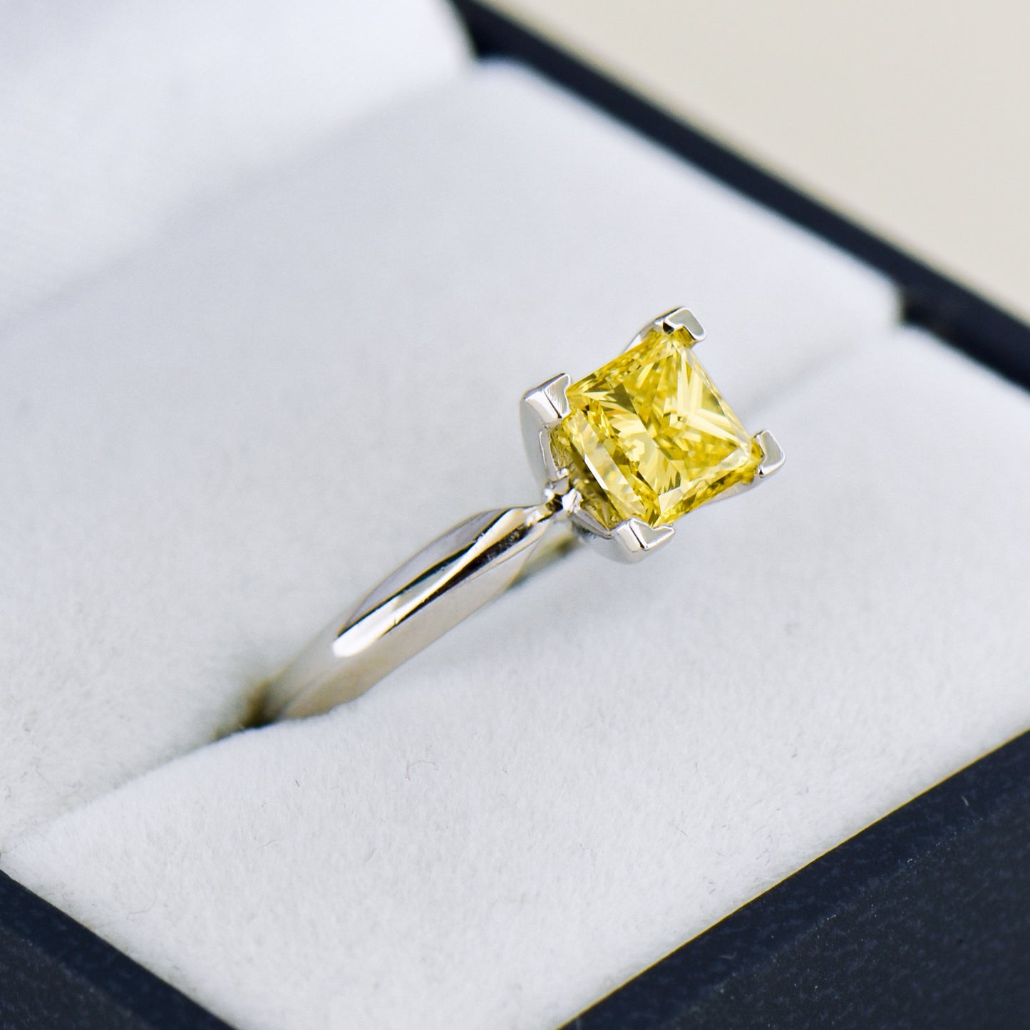 Princess Cut Vivid Yellow Diamond Solitaire Engagement Ring
