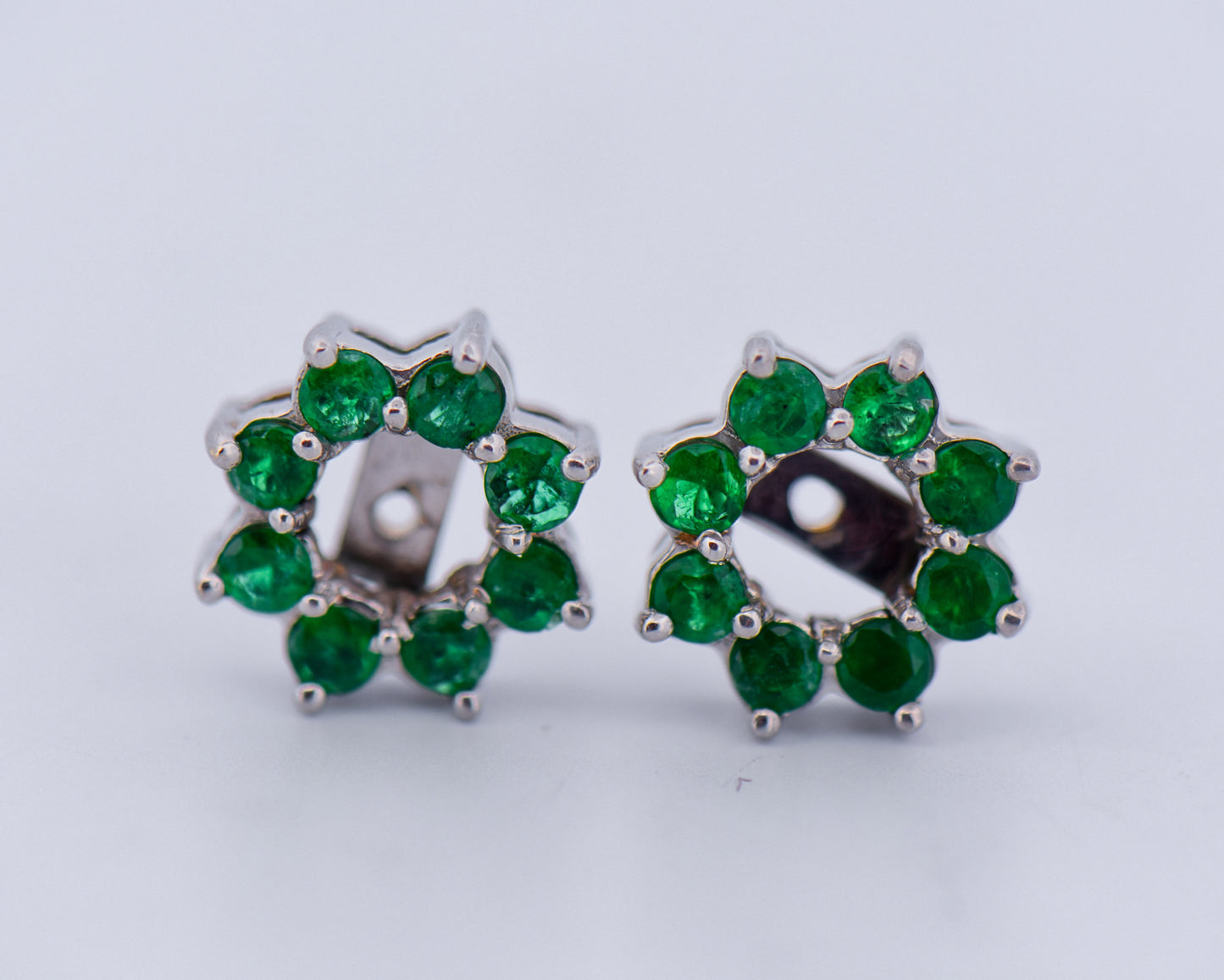 Vintage Diamond Stud Earrings with Emerald Halo Jackets