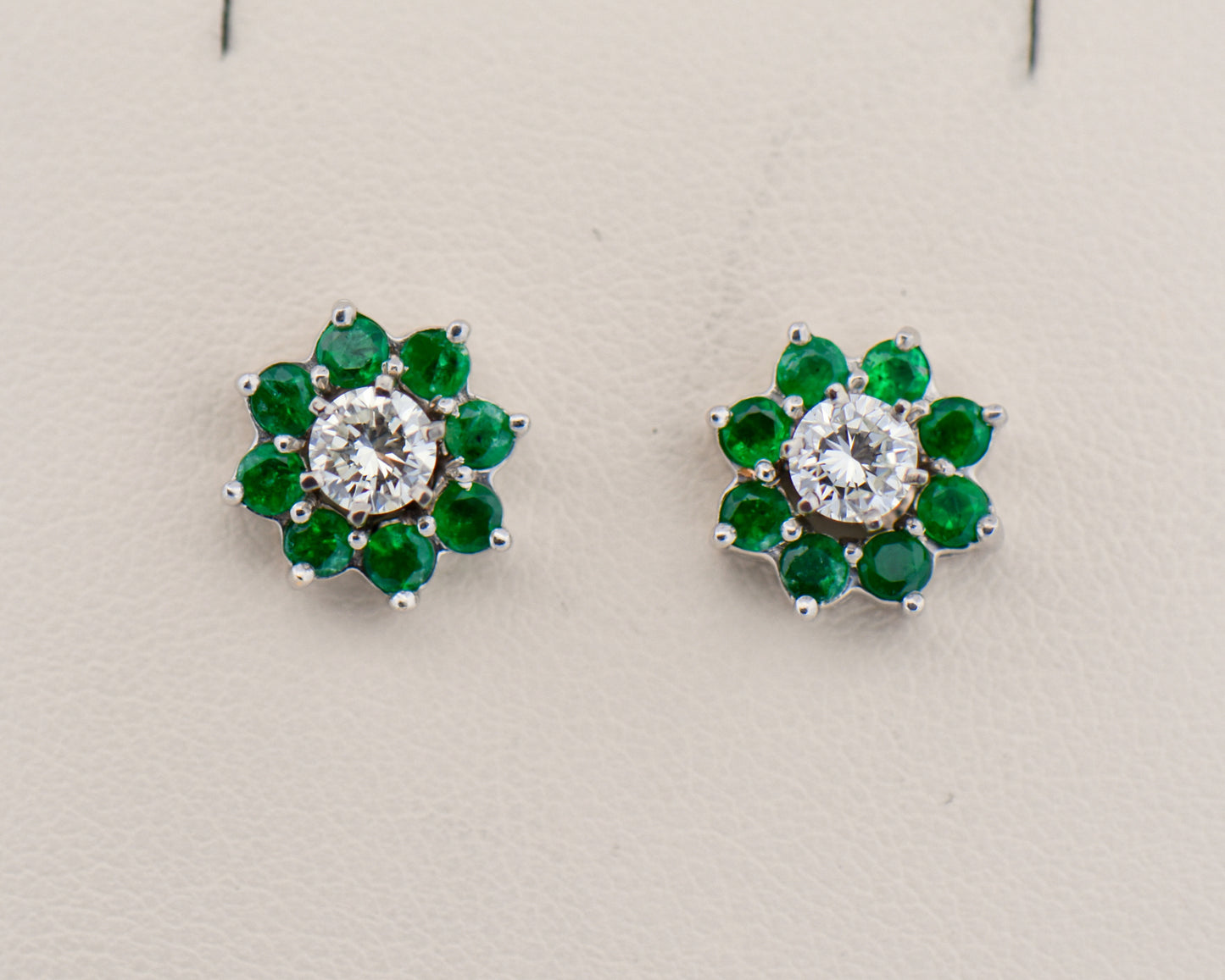 Vintage Diamond Stud Earrings with Emerald Halo Jackets