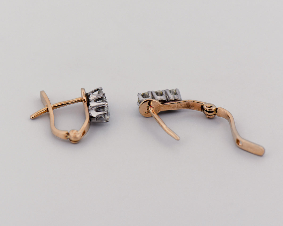Vintage Diamond Leverback Earrings in Rose Gold