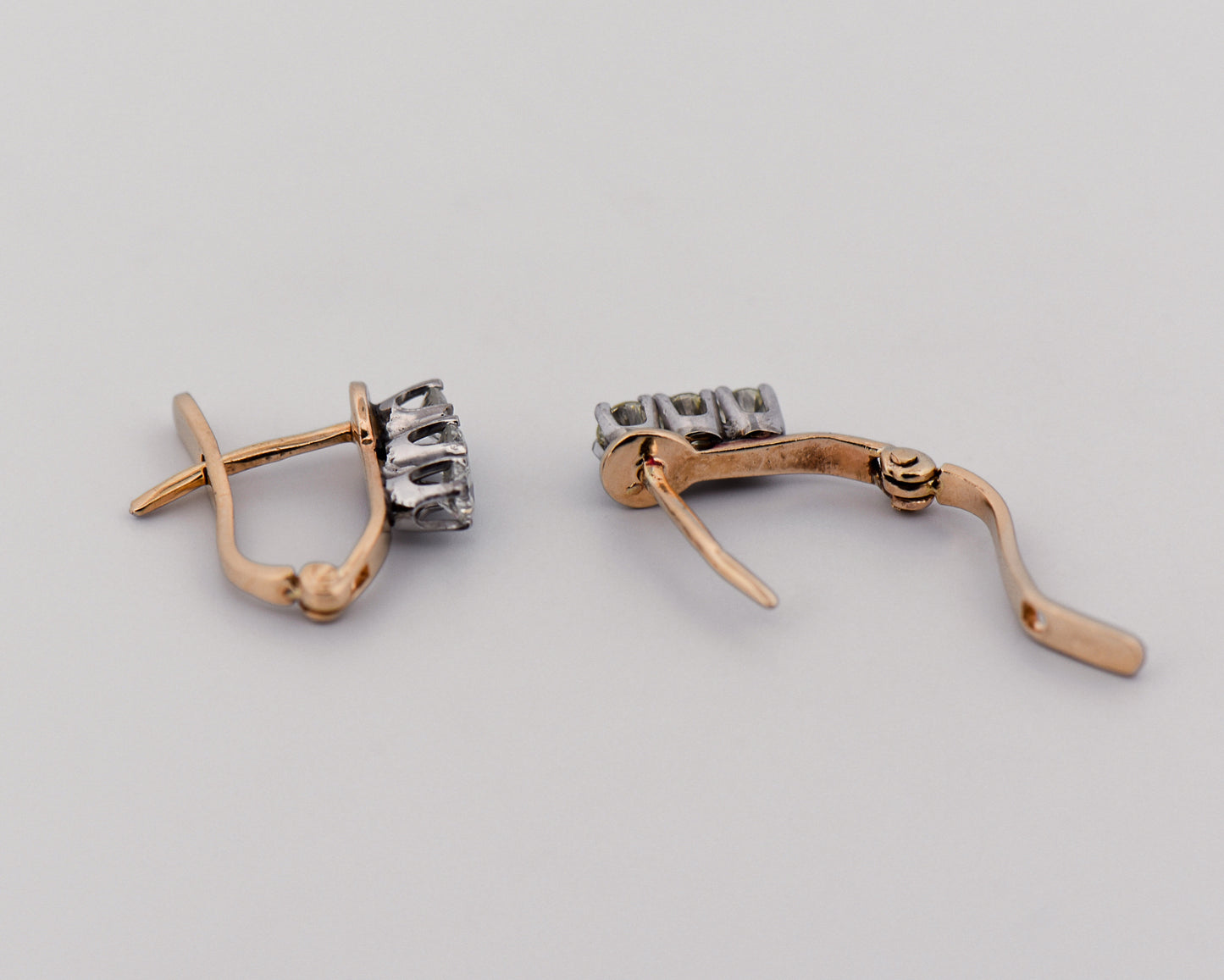 Vintage Diamond Leverback Earrings in Rose Gold