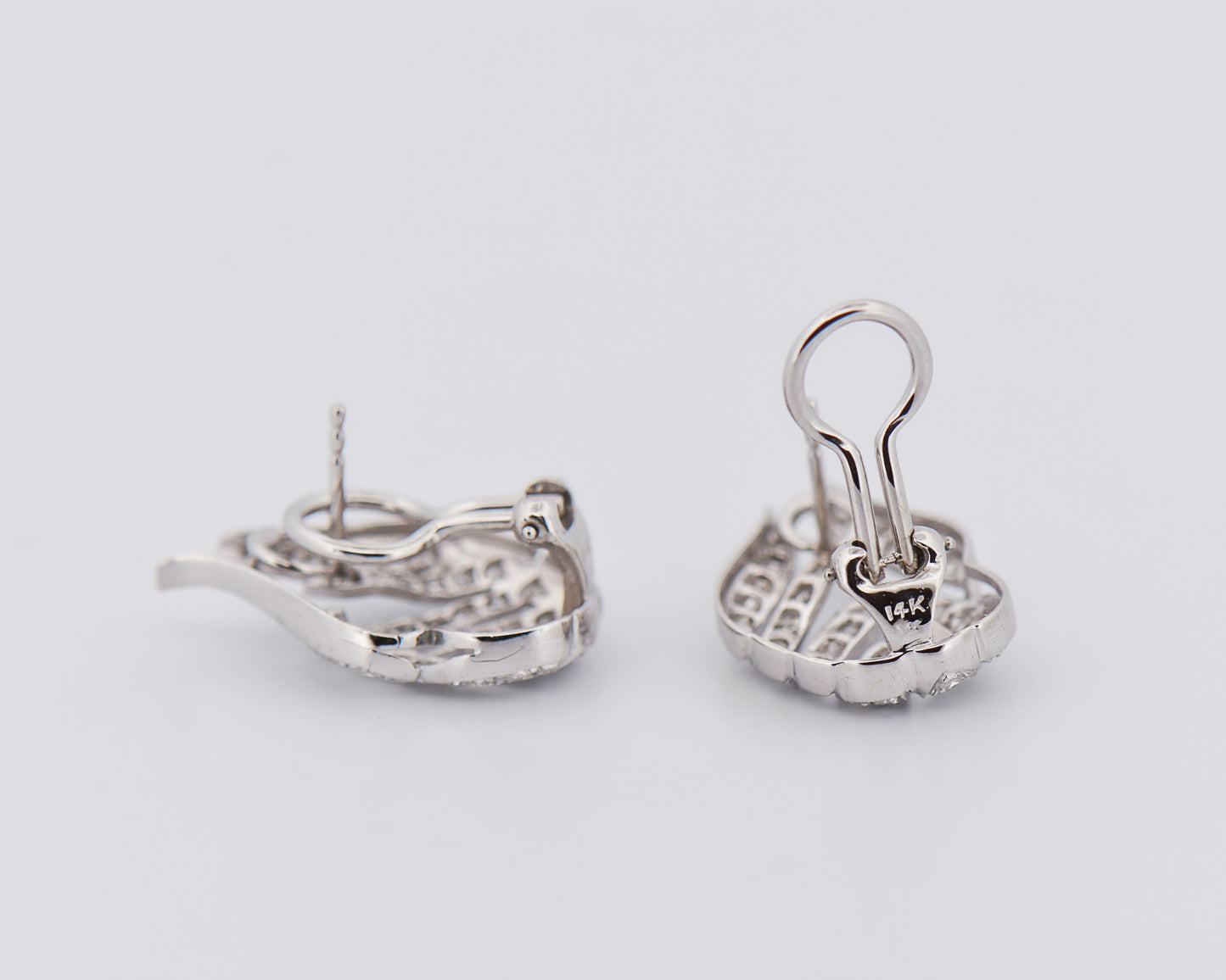 Vintage Leaf Motif Diamond Earrings in 14k White Gold